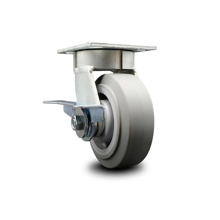 Service Caster 5 Inch Kingpinless Thermoplastic Rubber Wheel Swivel Caster with Brake SCC SCC-KP30S520-TPRRF-SLB
